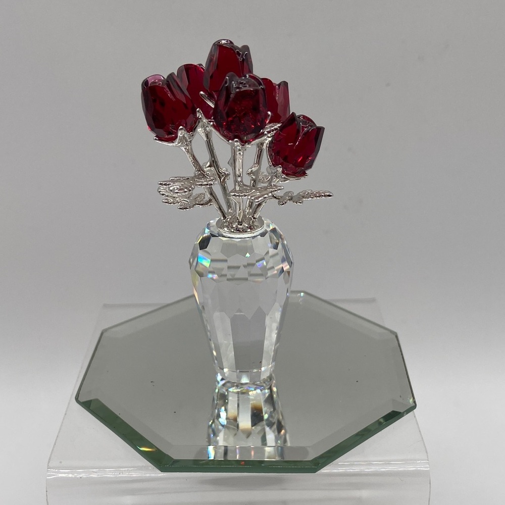 Swarovski Crystal Red Roses Figurine With Mirror Base